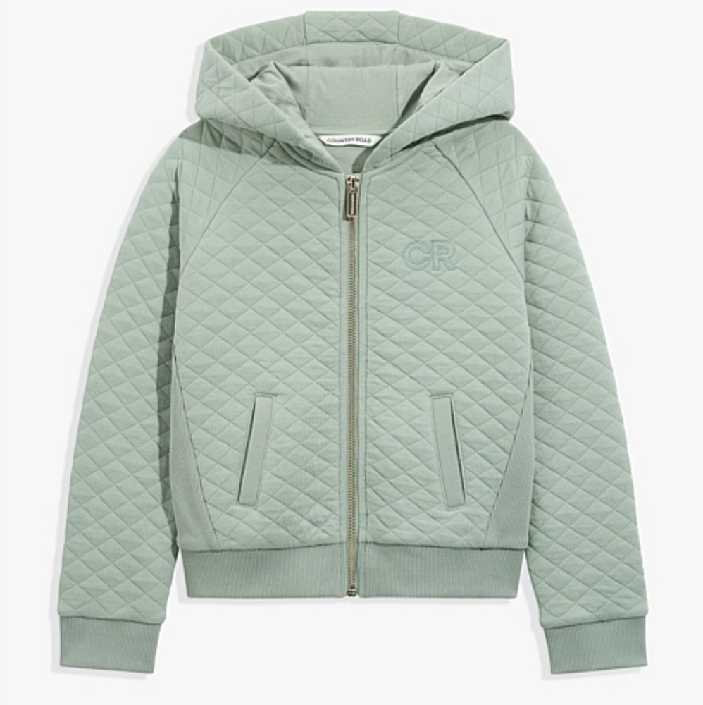 Country Road Green Puffer Jacket with Quilted Design